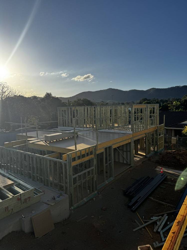 Timber wall frames at sunset
